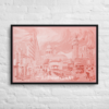 London Monochrome Framed Canvas Print Red